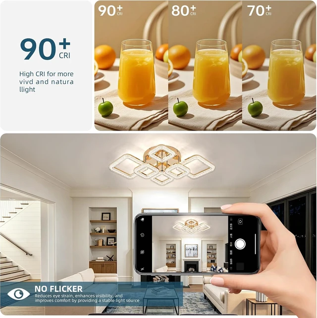 Alt view image 5 of 7 - Modern LED 6-Ring Flush Mount Ceiling Light with Remote Control, Gold, 73W