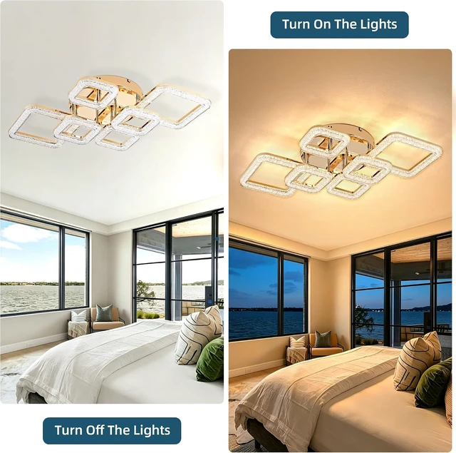 Alt view image 7 of 7 - Modern LED 6-Ring Flush Mount Ceiling Light with Remote Control, Gold, 73W