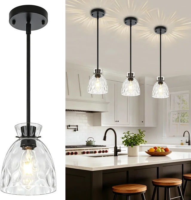 Main image of Modern Black Pendant Lights Kitchen Island 1 Pack Hanging Light 5.9"