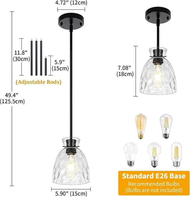 Alt view image 6 of 7 - Modern Black Pendant Lights Kitchen Island 1 Pack Hanging Light 5.9"