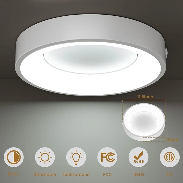 Alt view image 3 of 7 - 12 Inch LED Flush Mount Ceiling Light with Night Light, 5CCT & Dimmable, 20W 1550LM 2700K-5000K, Modern Round White Ceiling Fixture for Bedroom, Kitchen, Hallway, Living Room, Closets