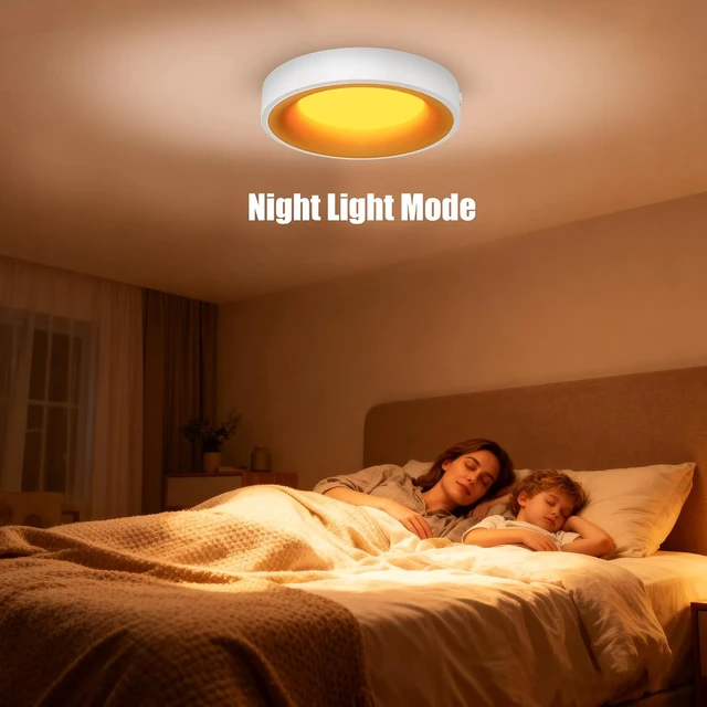 Alt view image 4 of 7 - 12 Inch LED Flush Mount Ceiling Light with Night Light, 5CCT & Dimmable, 20W 1550LM 2700K-5000K, Modern Round White Ceiling Fixture for Bedroom, Kitchen, Hallway, Living Room, Closets
