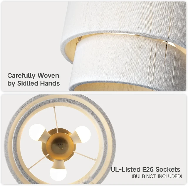 Alt view image 7 of 7 - 12.6 Modern Boho Rattan Style Drum Ceiling Light Fixture, White Woven Semi Flush Mount Chandelier Light for Bedroom Living Room Kitchen Dining Hallway Entryway, Coastal Ceiling Light Fixture