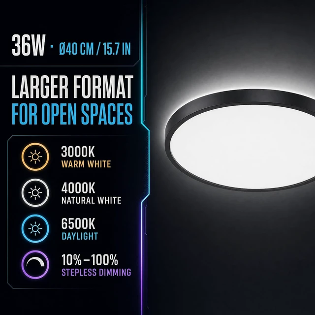 Alt view image 2 of 7 - 16inch 36W Black Flush Mount Ceiling Light with Bluetooth Speaker