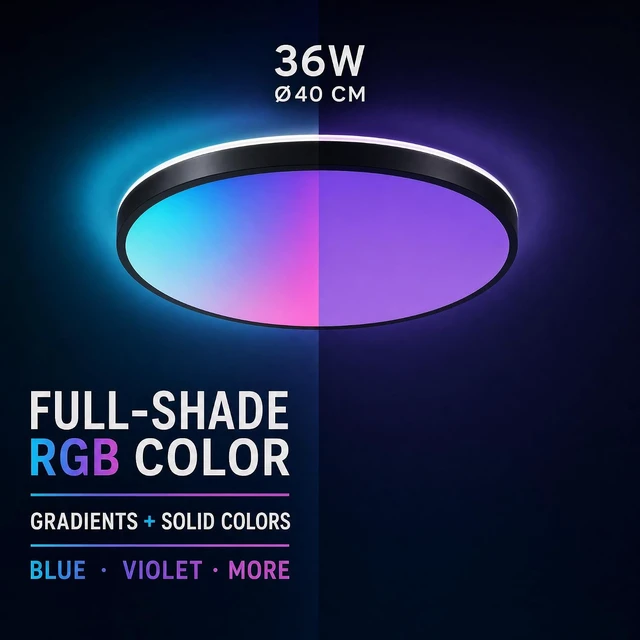 Alt view image 5 of 7 - 16inch 36W Black Flush Mount Ceiling Light with Bluetooth Speaker
