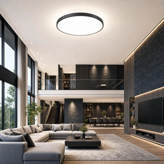 Alt view image 6 of 7 - 16inch 36W Black Flush Mount Ceiling Light with Bluetooth Speaker