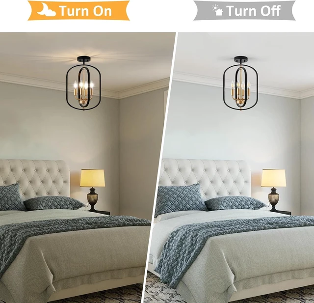 Alt view image 4 of 7 - Black Gold Semi Flush Mount Ceiling Light Fixture, Modern Close to Ceiling Light Fixtures Ceiling Mount, Dimmable Foyer Kitchen Lighting Fixtures Ceiling Lights for Bedroom, Hallway, Entryway