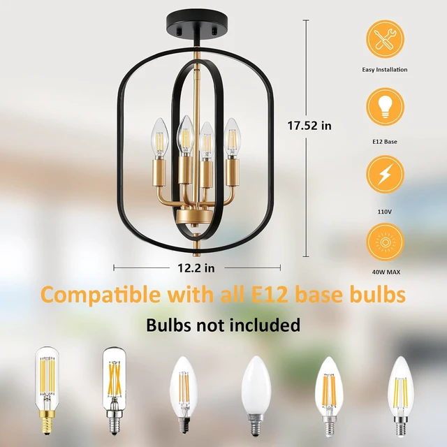 Alt view image 3 of 7 - Black Gold Semi Flush Mount Ceiling Light Fixture, Modern Close to Ceiling Light Fixtures Ceiling Mount, Dimmable Foyer Kitchen Lighting Fixtures Ceiling Lights for Bedroom, Hallway, Entryway