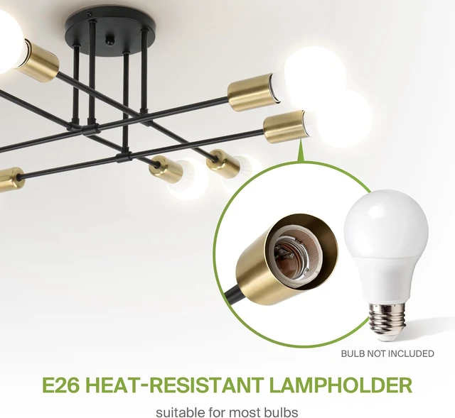Alt view image 6 of 7 - ASD Modern Sputnik Chandelier, 8 Lights E26 Base Black & Gold ETL