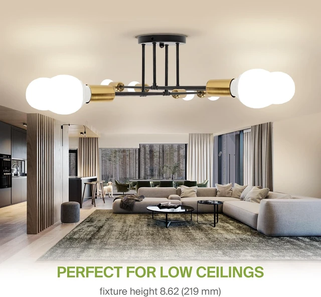 Alt view image 5 of 7 - ASD Modern Sputnik Chandelier, 8 Lights E26 Base Black & Gold ETL
