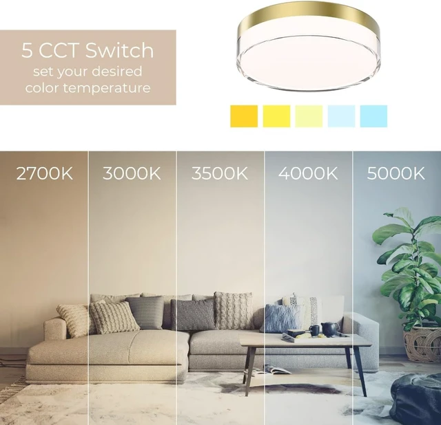 Alt view image 4 of 7 - Circlet Advantage 7in LED Round Flush Mount 16W 1,200 Lumens 5-CCT Selectable 2700-3000-3500-4000-5000K in Aged Brass