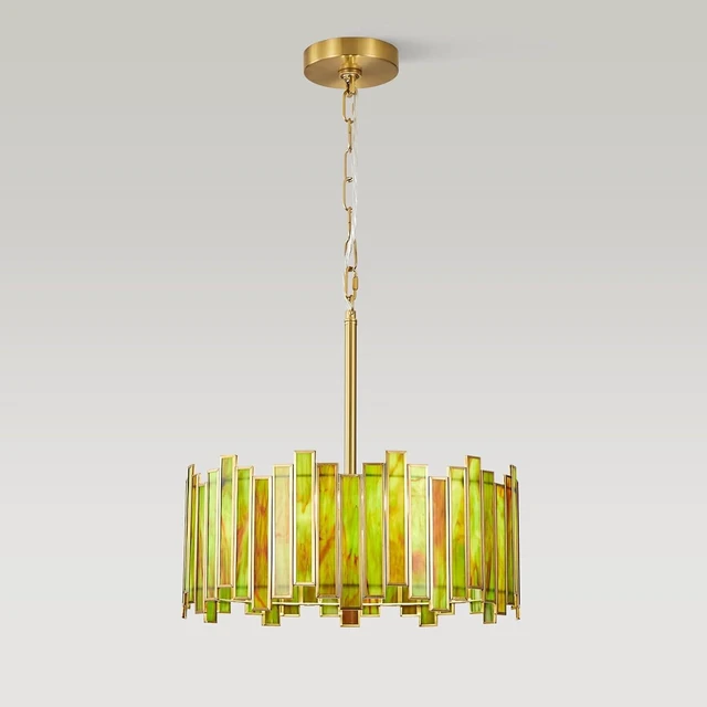 Main image of 16" Tiffany Stained Glass Chandelier, Green Art Deco Light Fixture