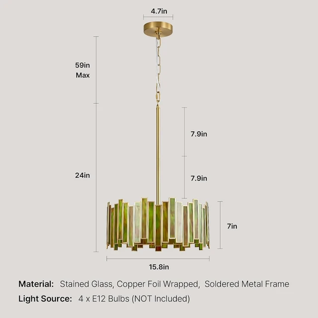 Alt view image 5 of 7 - 16" Tiffany Stained Glass Chandelier, Green Art Deco Light Fixture