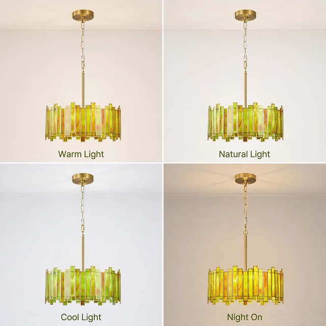 Alt view image 6 of 7 - 16" Tiffany Stained Glass Chandelier, Green Art Deco Light Fixture