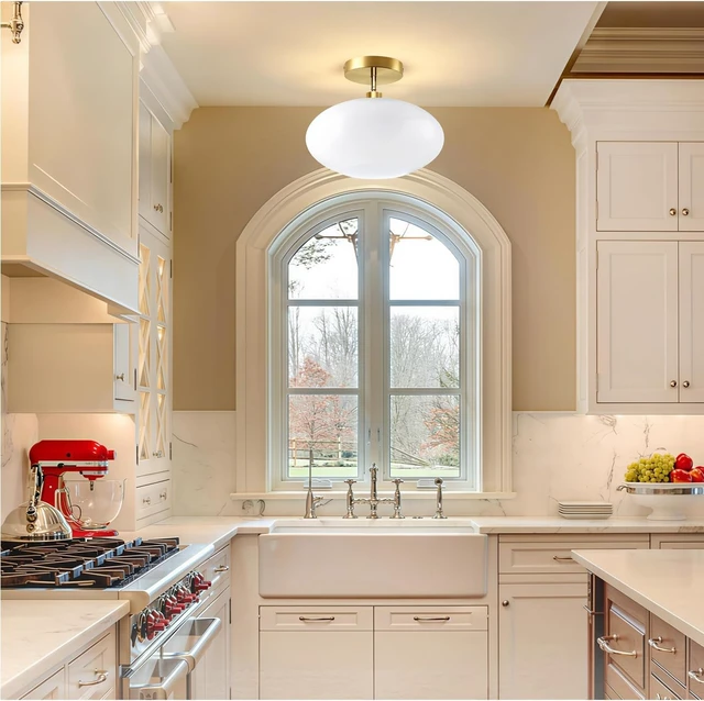 Alt view image 2 of 7 - Semi Flush Mount Ceiling Light,Globe Milk Glass Light Fixture