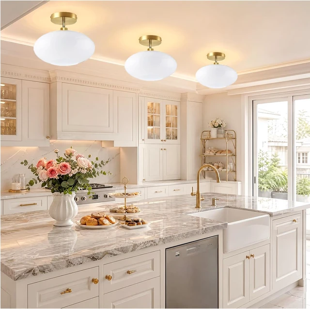 Alt view image 3 of 7 - Semi Flush Mount Ceiling Light,Globe Milk Glass Light Fixture