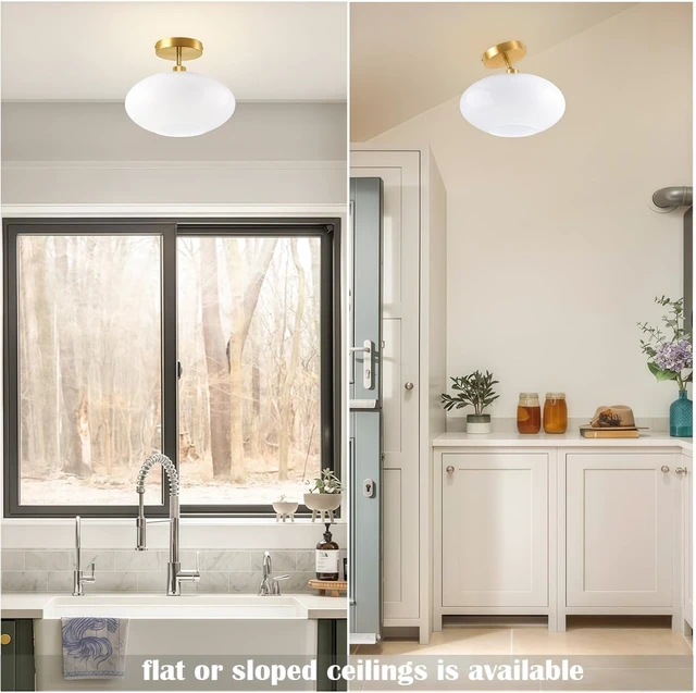 Alt view image 4 of 7 - Semi Flush Mount Ceiling Light,Globe Milk Glass Light Fixture