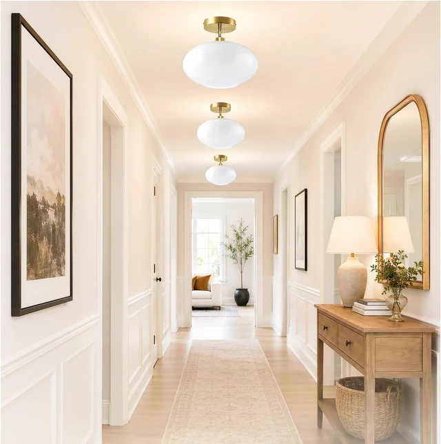 Alt view image 6 of 7 - Semi Flush Mount Ceiling Light,Globe Milk Glass Light Fixture