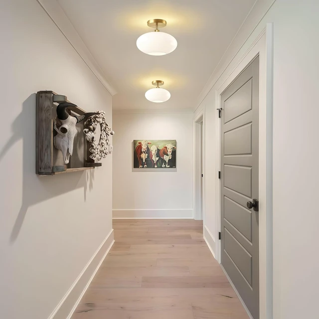 Alt view image 7 of 7 - Semi Flush Mount Ceiling Light,Globe Milk Glass Light Fixture