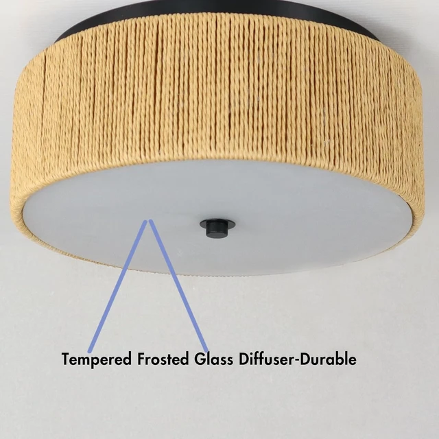 Alt view image 6 of 7 - YUBOLE Woven Ceiling Light 3-Light Bohemian Flush Mount Ceiling Light
