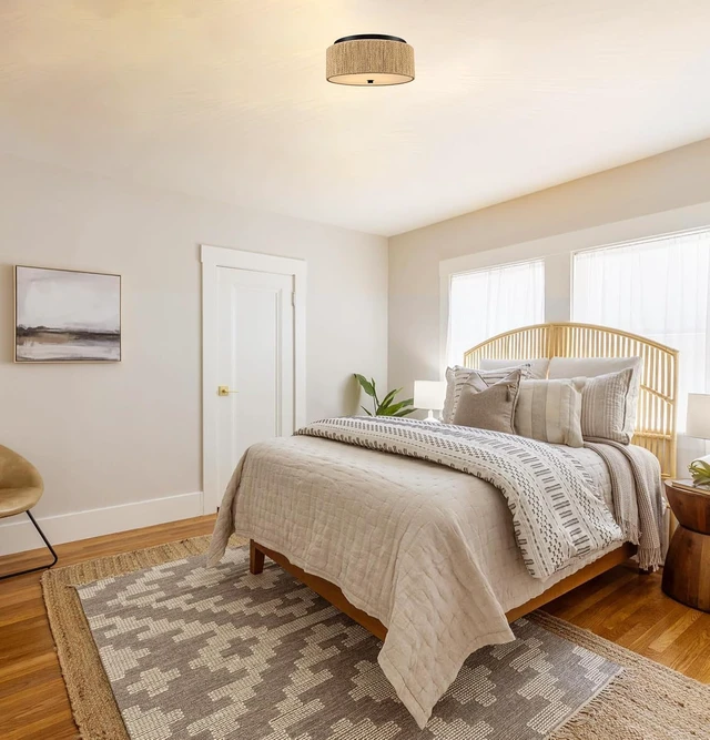 Alt view image 7 of 7 - YUBOLE Woven Ceiling Light 3-Light Bohemian Flush Mount Ceiling Light