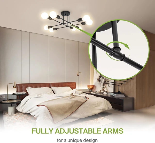 Alt view image 4 of 7 - ASD Modern Sputnik Chandelier, 8 Lights E26 Base Black ETL