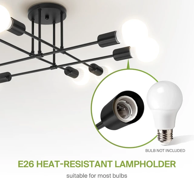 Alt view image 6 of 7 - ASD Modern Sputnik Chandelier, 8 Lights E26 Base Black ETL