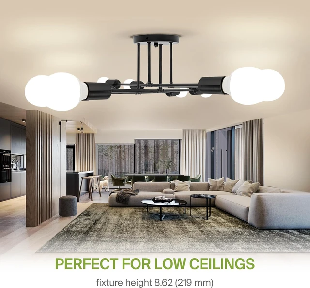 Alt view image 5 of 7 - ASD Modern Sputnik Chandelier, 8 Lights E26 Base Black ETL