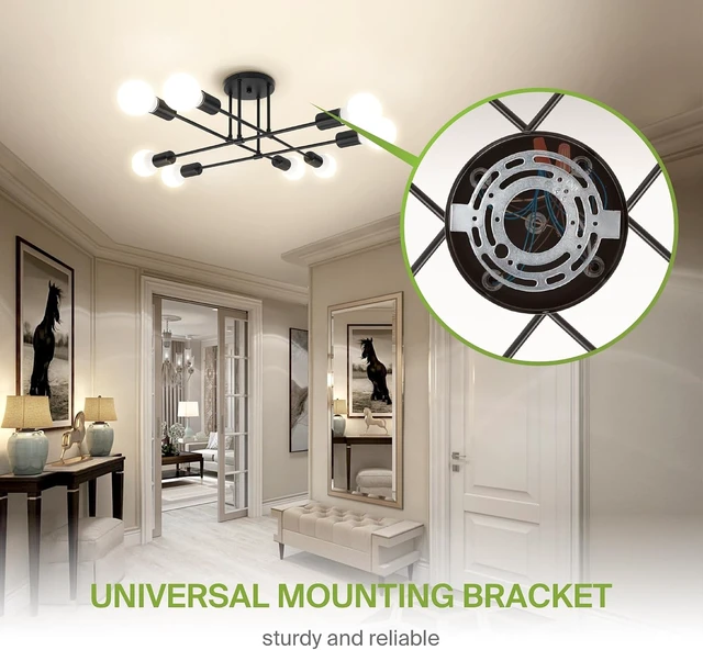 Alt view image 7 of 7 - ASD Modern Sputnik Chandelier, 8 Lights E26 Base Black ETL