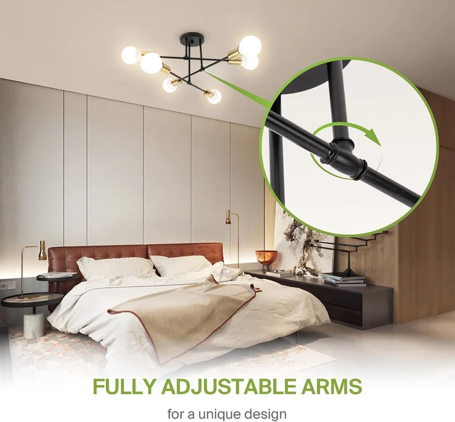Alt view image 4 of 7 - ASD Modern Sputnik Chandelier, 6 Lights E26 Base Black & Gold ETL