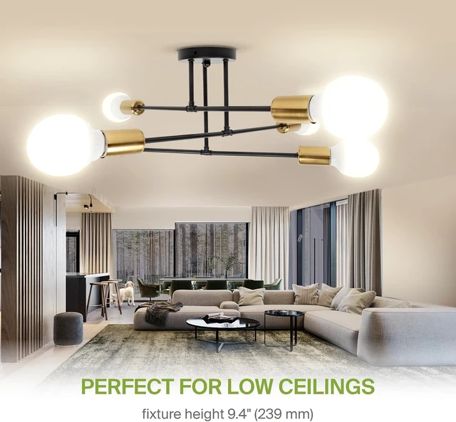 Alt view image 5 of 7 - ASD Modern Sputnik Chandelier, 6 Lights E26 Base Black & Gold ETL