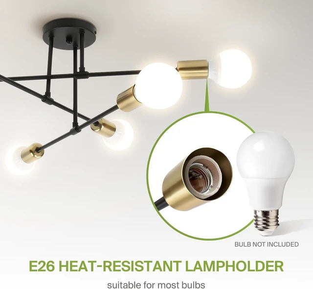 Alt view image 6 of 7 - ASD Modern Sputnik Chandelier, 6 Lights E26 Base Black & Gold ETL