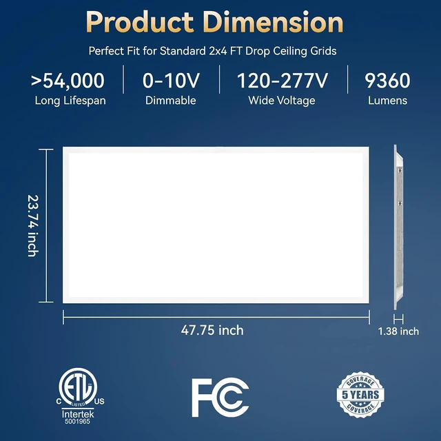 Alt view image 4 of 7 - 2x4 LED Flat Panel Light, 5CCT 30-72W, 0-10V, Drop Ceiling, 4 Pack