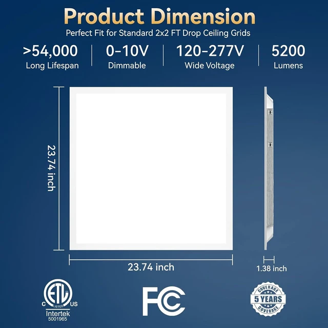 Alt view image 3 of 7 - 2x2 LED Flat Panel Light, 5CCT 20-40W, 0-10V, Drop Ceiling, 2 Pack