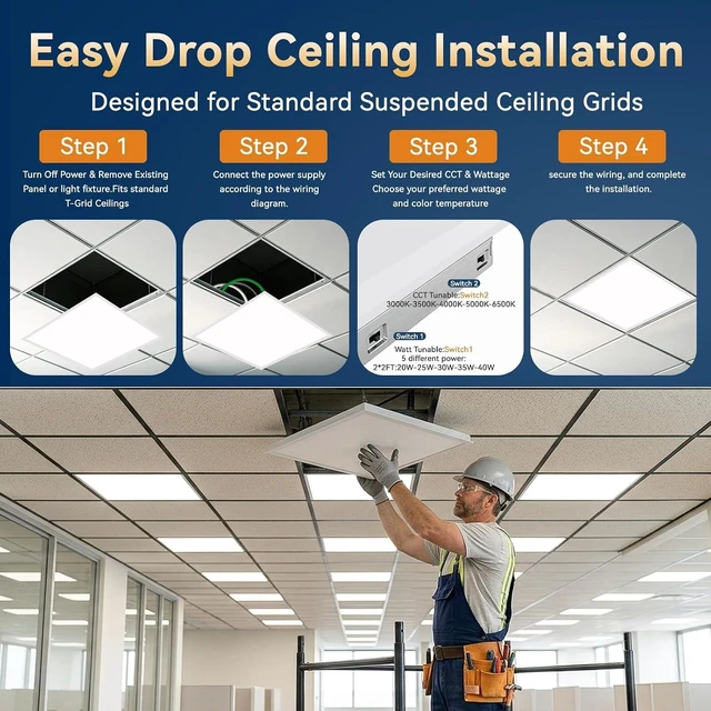 Alt view image 4 of 7 - 2x2 LED Flat Panel Light, 5CCT 20-40W, 0-10V, Drop Ceiling, 2 Pack