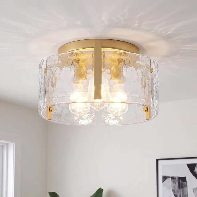 Main image of LOUSACE 15" Gold 3-Light Modern Semi Flush Mount Ceiling Light Fixtures