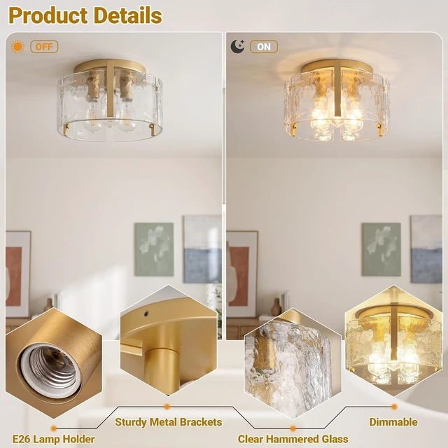 Alt view image 4 of 7 - LOUSACE 15" Gold 3-Light Modern Semi Flush Mount Ceiling Light Fixtures