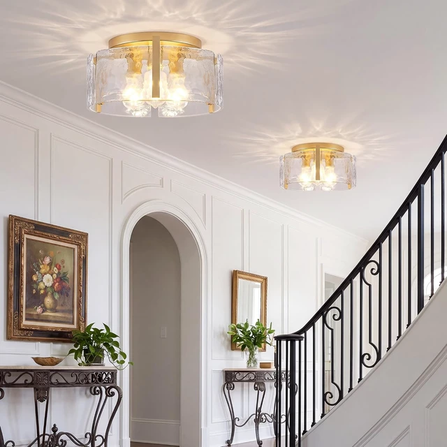 Alt view image 2 of 7 - LOUSACE 15" Gold 3-Light Modern Semi Flush Mount Ceiling Light Fixtures
