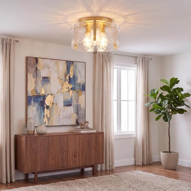 Alt view image 7 of 7 - LOUSACE 15" Gold 3-Light Modern Semi Flush Mount Ceiling Light Fixtures