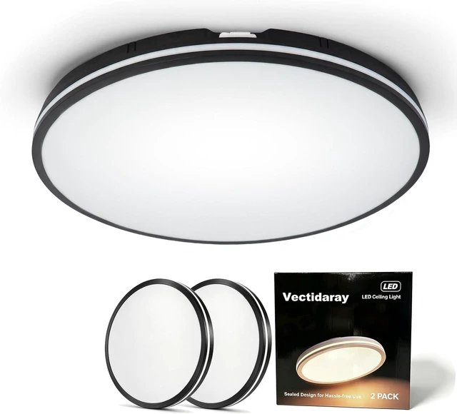 Main image of 2Pack 16in Modern Ceiling Light Round Black 4000LM 40W 3CCT IP54
