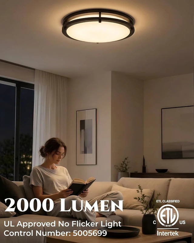 Alt view image 6 of 7 - 15in Flush Mount Ceiling Light Fixture Black 1Pack, 5CCT Wattage Adjustable