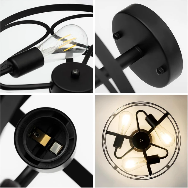 Alt view image 5 of 7 - Semi Flush Mount Ceiling Light for Hallway Light Fixture, 13" Black