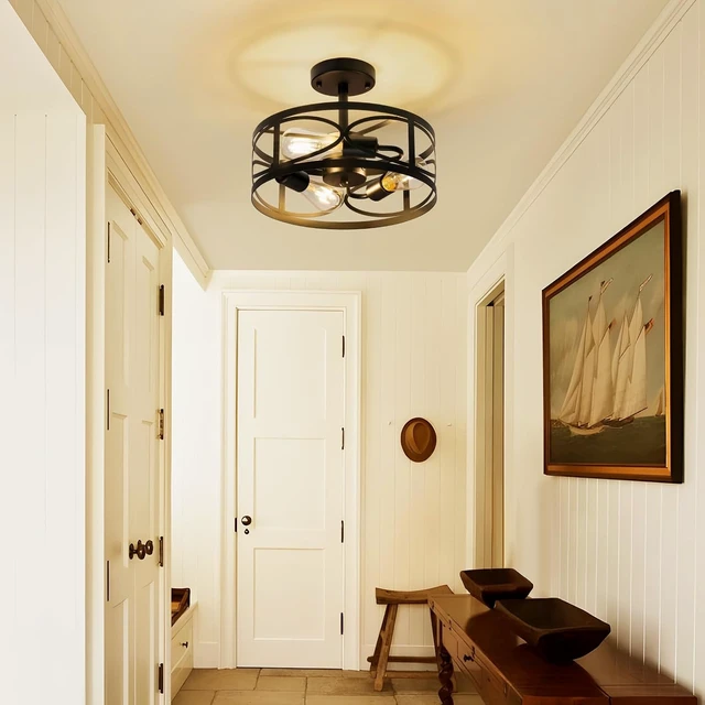 Alt view image 7 of 7 - Semi Flush Mount Ceiling Light for Hallway Light Fixture, 13" Black