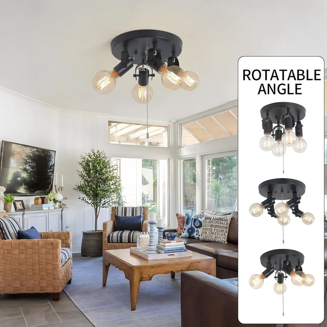 Alt view image 4 of 7 - Modern 4-Light Flush Mount Ceiling Light with Pull Chain,Black