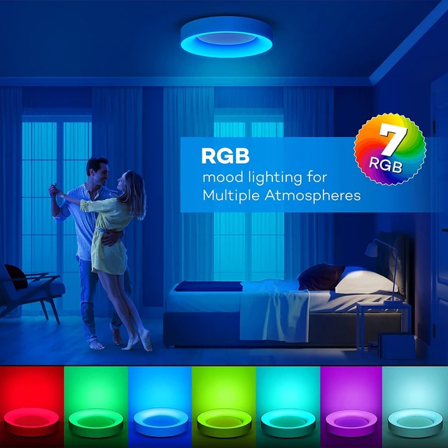 Alt view image 2 of 7 - Annaror 16 Inch RGB Led Flush Mount Ceiling Light with Remote Control, 36W 3600LM Dimmable Ceiling Lighting Fixture, 3000K-6500K Color Changeable, Modern White, for Bedroom Kids Room