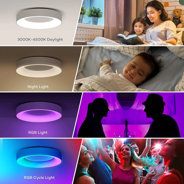 Alt view image 3 of 7 - Annaror 16 Inch RGB Led Flush Mount Ceiling Light with Remote Control, 36W 3600LM Dimmable Ceiling Lighting Fixture, 3000K-6500K Color Changeable, Modern White, for Bedroom Kids Room