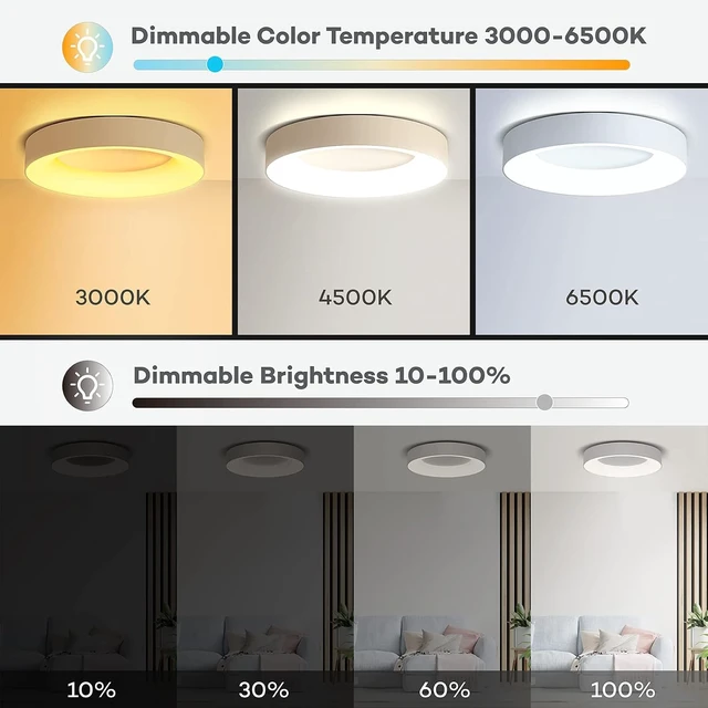 Alt view image 4 of 7 - Annaror 16 Inch RGB Led Flush Mount Ceiling Light with Remote Control, 36W 3600LM Dimmable Ceiling Lighting Fixture, 3000K-6500K Color Changeable, Modern White, for Bedroom Kids Room