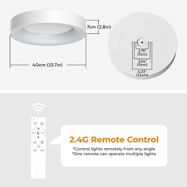Alt view image 7 of 7 - Annaror 16 Inch RGB Led Flush Mount Ceiling Light with Remote Control, 36W 3600LM Dimmable Ceiling Lighting Fixture, 3000K-6500K Color Changeable, Modern White, for Bedroom Kids Room