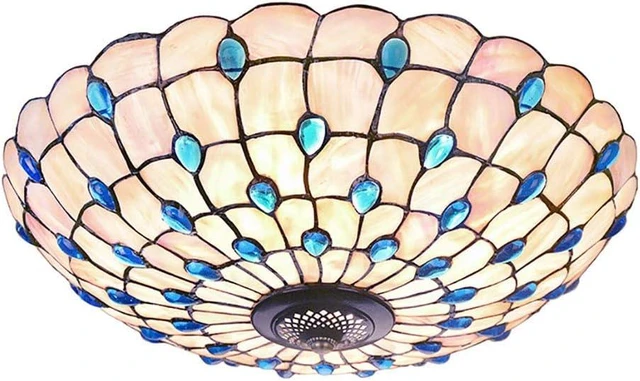 Main image of Blue Mediterranean Ceiling Lights Tiffany Style Semi Flush Mount Ceiling Light Fixture with 16-Inch Hand-Made Glass Shade for Bedroom Living Room Hotel,A