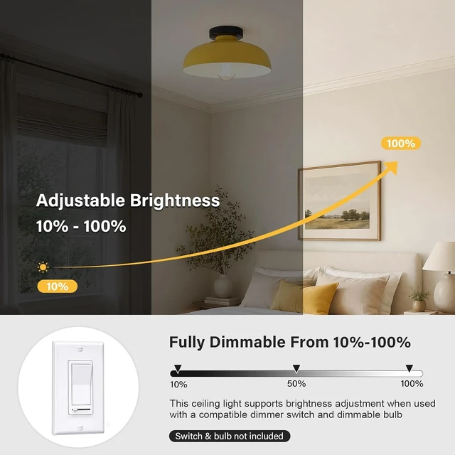 Alt view image 2 of 7 - Modern Semi Flush Mount Ceiling Light, Yellow Light (12.01 Inch)